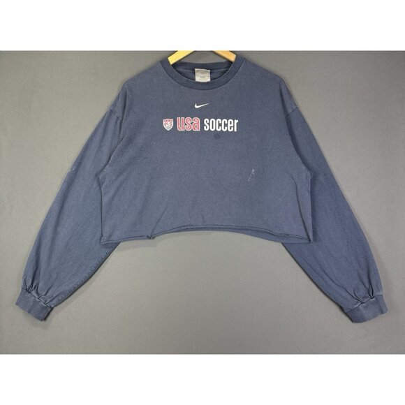 Vintage Y2K Nike Mid Swoosh USA Soccer Long Sleeve Cropped Womens Sports - Picture 1 of 15